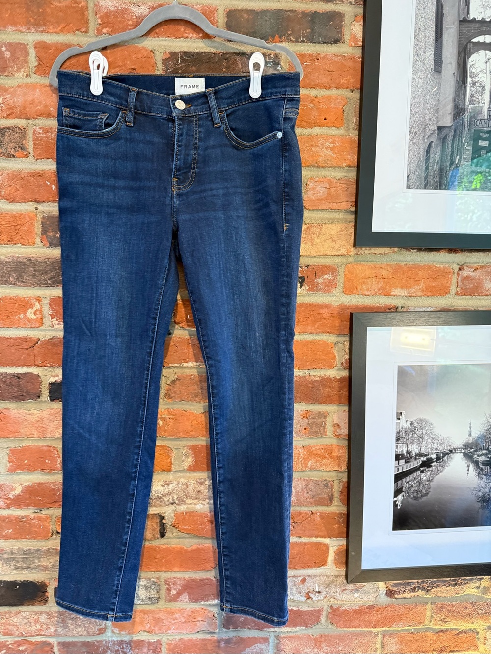 Frame "Le Garçon" Dark Wash Mid-Rise Slim Jeans • Size 28